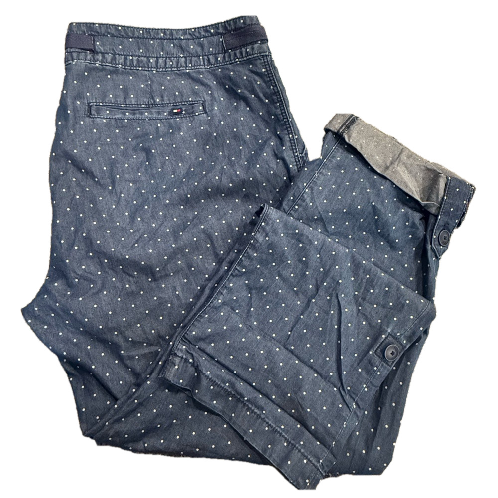 Tommy Hilfiger drawstring waist cargo roll tab cuff pants classic blue white 12